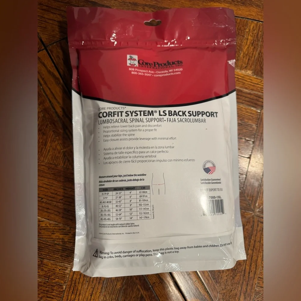 Corefit System LS Back Support Back Brace Size XL Sealed, Never Opened